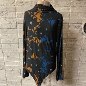 Nordstrom Cristina Martinez Thong Abstract Long Sleeve Mock Neck Bodysuit L